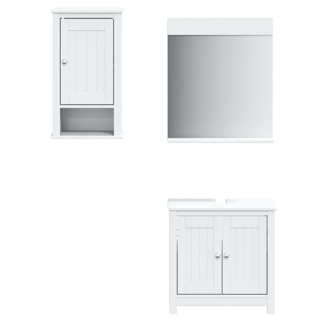 vidaXL Bathroom Furniture Set 3 Piece, Bathroom Cabinet with Storage, Wall Mirror for Bathroom, Modern Style, BERG White Solid Wood Pine