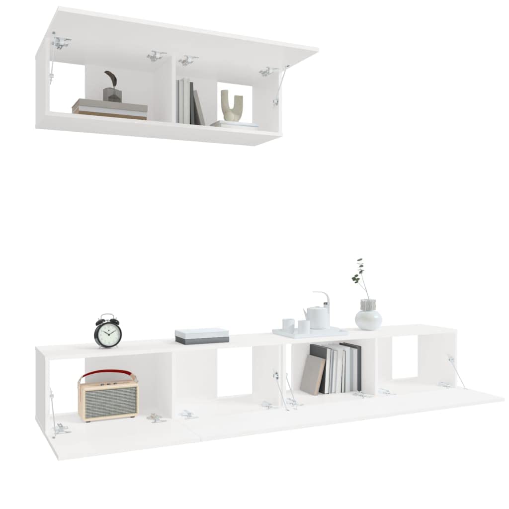 vidaXL TV Cabinet Set 3 Piece Home Bedroom Living Room Entertainment Center Console HiFi Cabinet TV Stand Media Unit Furniture White Engineered Wood