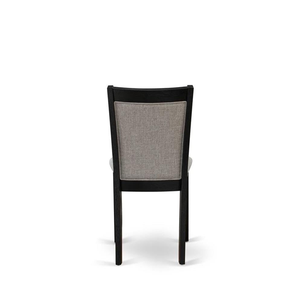 East West Furniture DMMZ5-AB6-06 5 Piece Dining Table Set for 4 Includes a Round Kitchen Table with Dropleaf and 4 Shitake Linen Fabric Parson Dining Chairs, 42x42 Inch, Wirebrushed Black