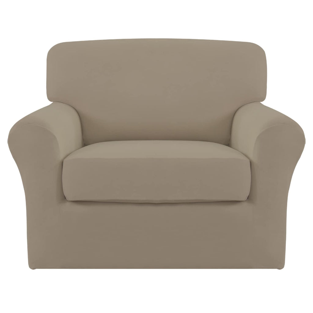 Easy-Going 2 Pieces Microfiber Stretch Chair Slipcover - Spandex Soft Fitted Sofa Couch Cover Washable Furniture Protector With Elastic Bottom Kids Pet Natural