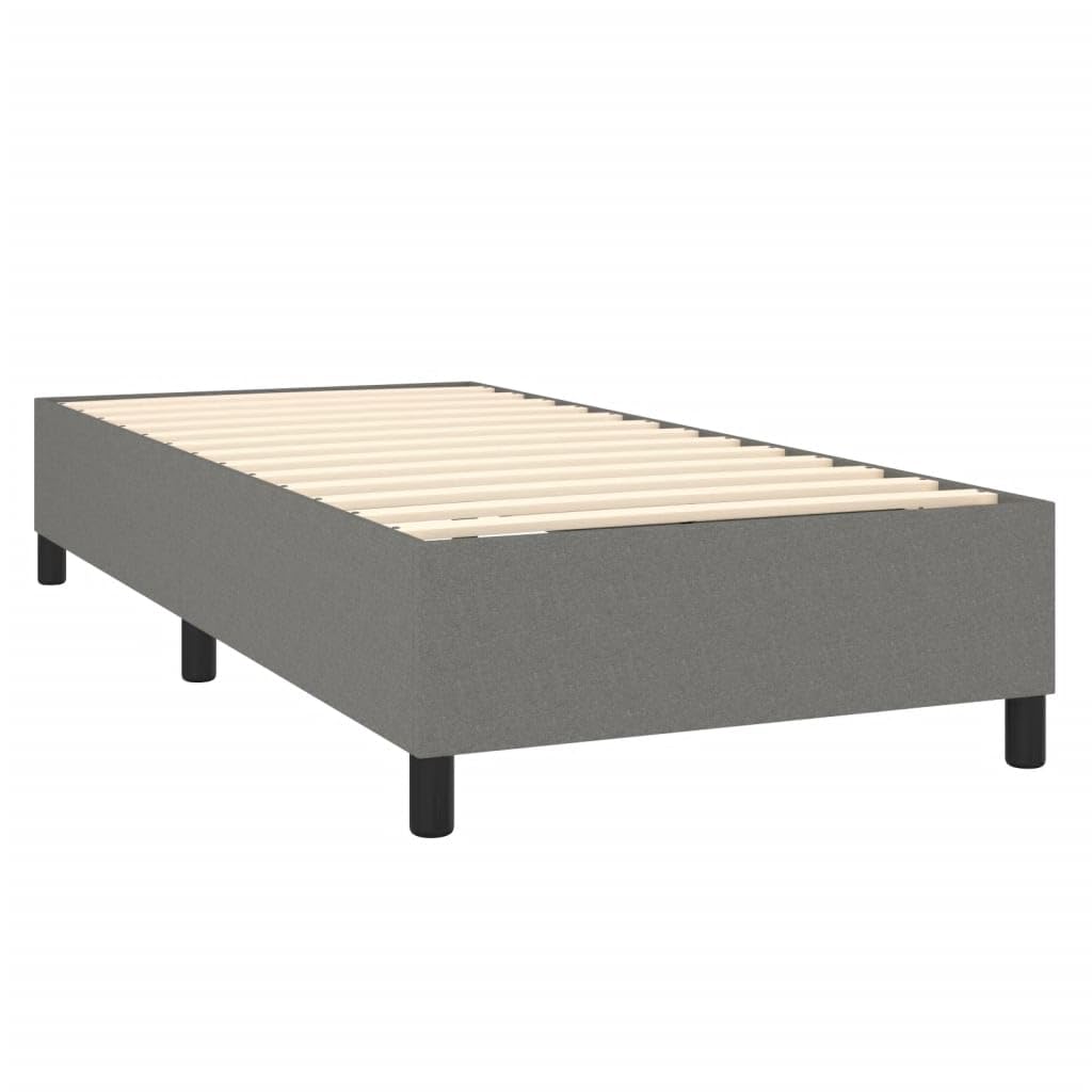 vidaXL Dark Gray Box Spring Bed Frame Twin Size - Modern Fabric Bed Frame Suitable for 39.4" x 74.8" Mattress, Plywood and Engineered Wood Construction