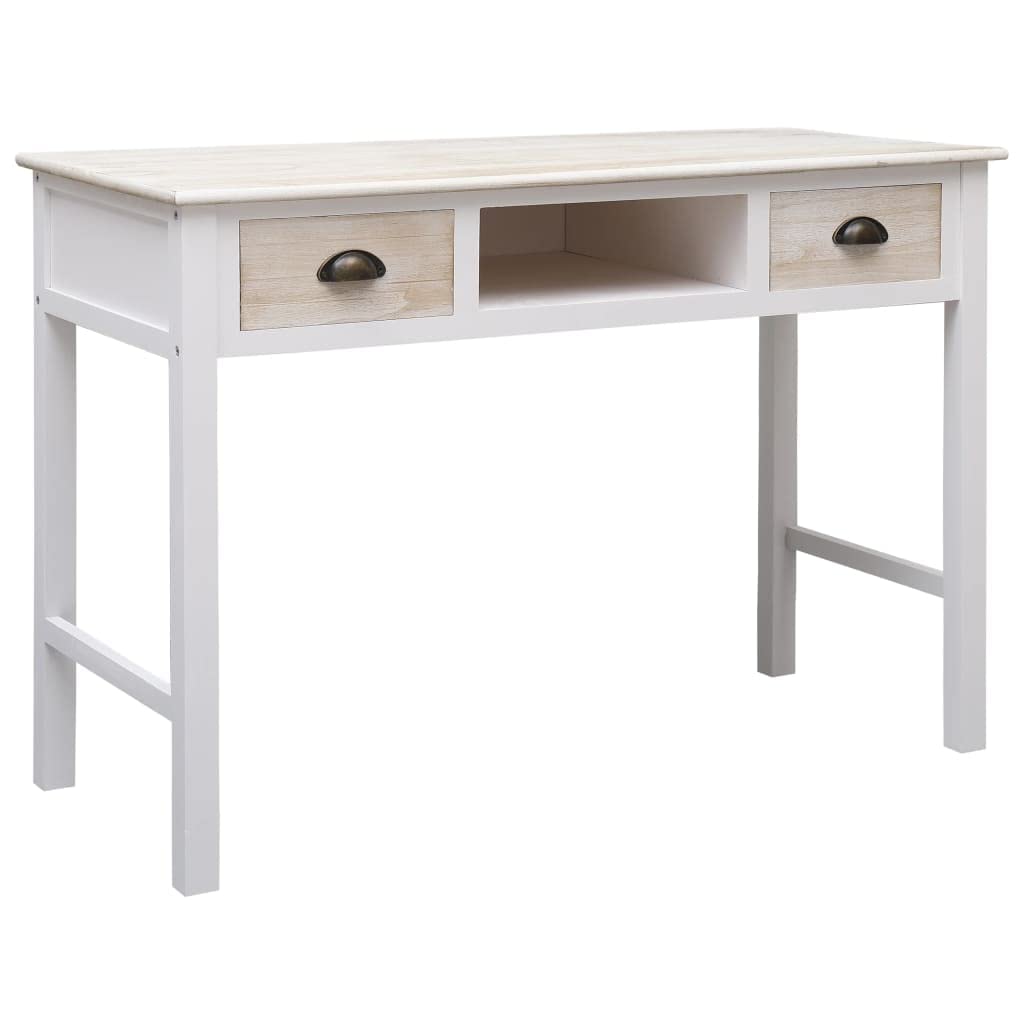 vidaXL Wooden Console Table with Drawers and Open Compartment - Practical Desk & Side Table - Farmhouse Style - Light and White Wood