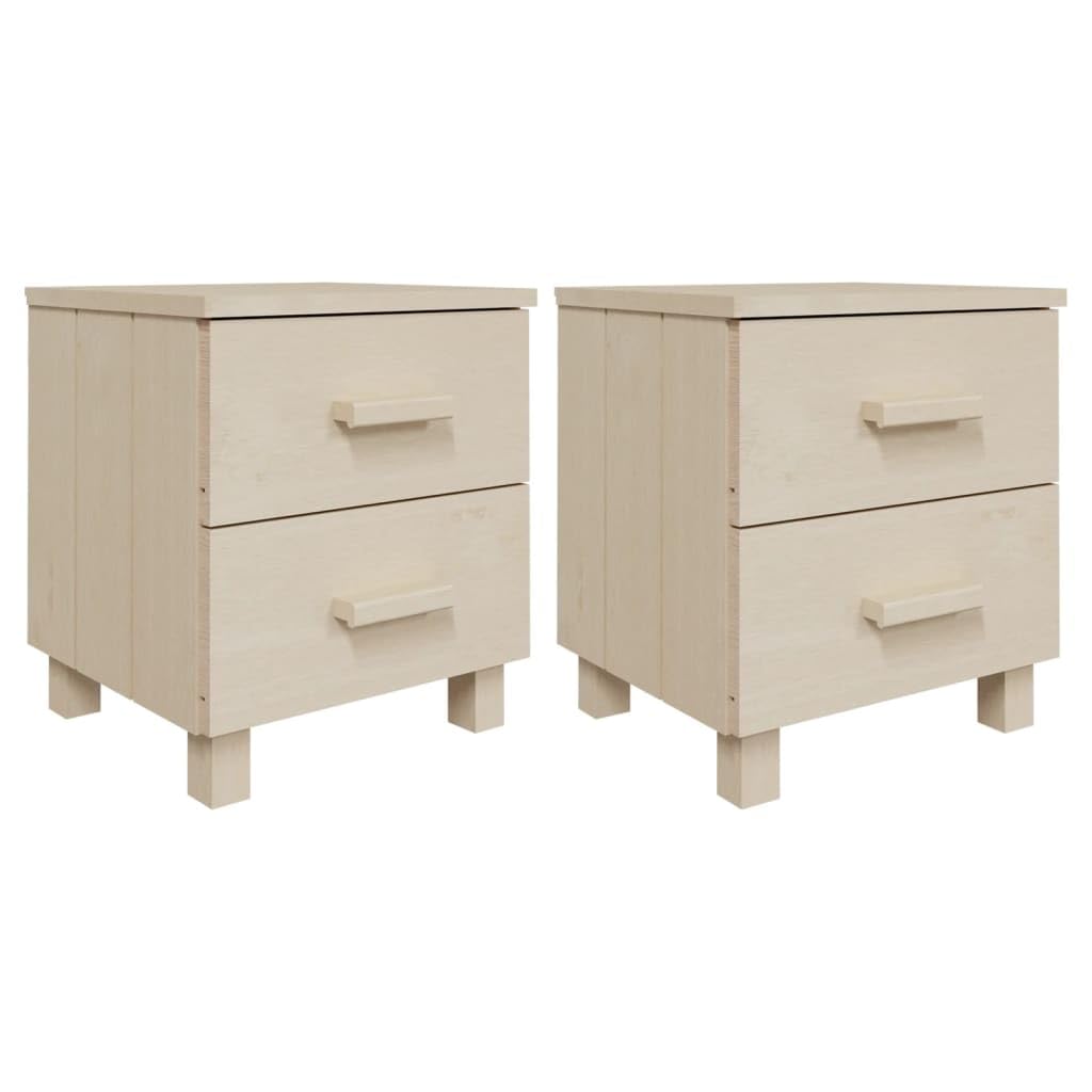 vidaXL Honey Brown Solid Pinewood Bedside Cabinets HAMAR (Set of 2) with Two Smooth-Sliding Drawers - Sturdy and Compact Wooden Nightstands Perfect for Small Spaces.