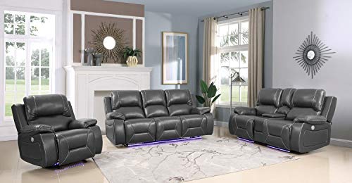 HomeRoots Leather 210' X 120' X 120' Gray Power Reclining Sofa Set