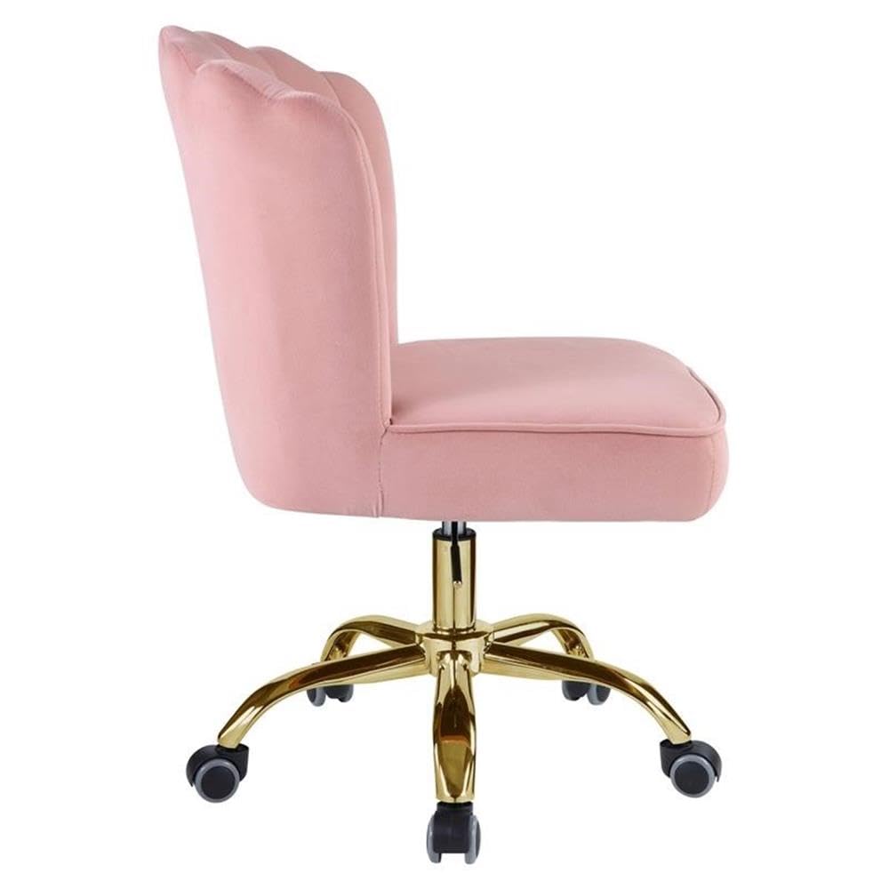 Acme Moyle Velvet Upholstered Armless Office Chair in Rose Quartz and Gold