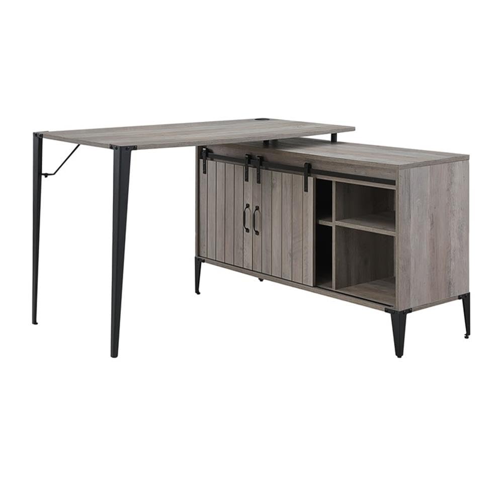 Acme AME Zakwani Wooden Writing Desk with USB in Gray Oak and Black