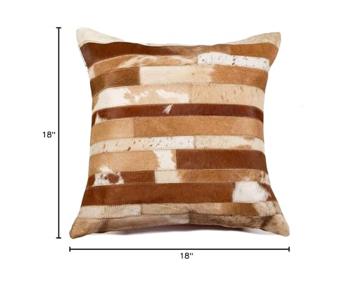 HomeRoots Kitchen Handcrafted Decorative Square Pillow with Hidden Zipper Closure - 18' x 18' x 5', Brown and Natural