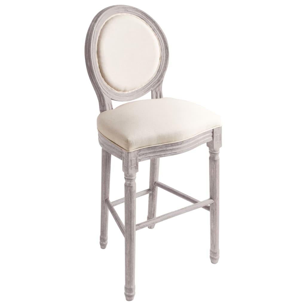 vidaXL Set of 2 Bar Stools in White Linen, Solid Wood Frame, Antique Baroque Design, Generously Padded Seats, Easy Assembly, Classic Kitchen or Dining Room Furniture