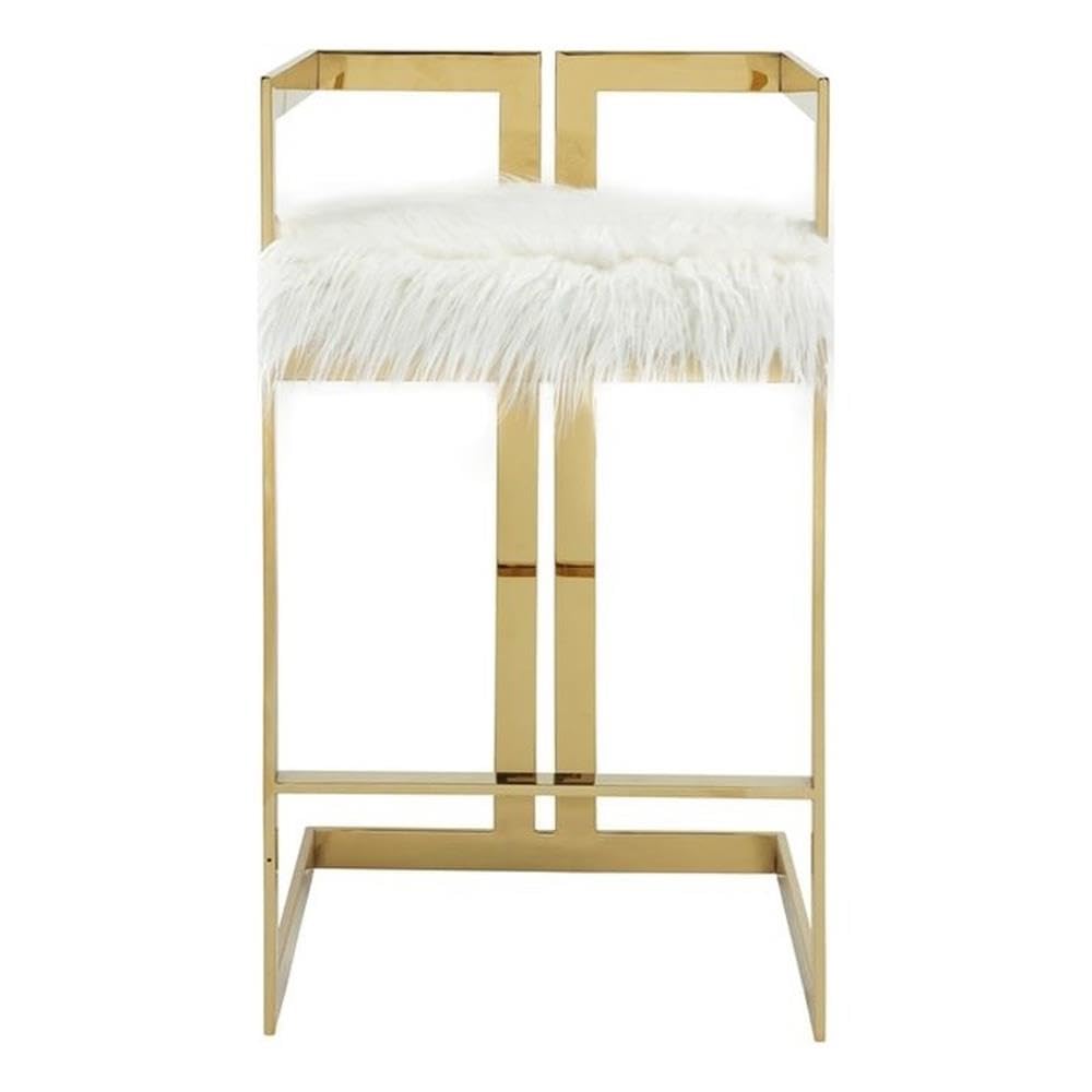 Pangea Home Stainless Steel Bar Stool Chair In White - Semi-Circle Seat