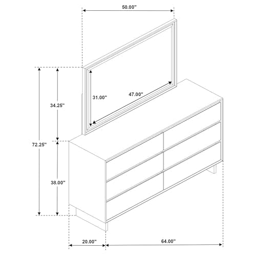 Coaster Home Furnishings Glenwood Transitional 64-inch 6-Drawer Bedroom Dresser with Mirror Bedroom Clothing Storage Cabinet Wide Chest of Drawers Organizer Unit Warm Brown 225013M