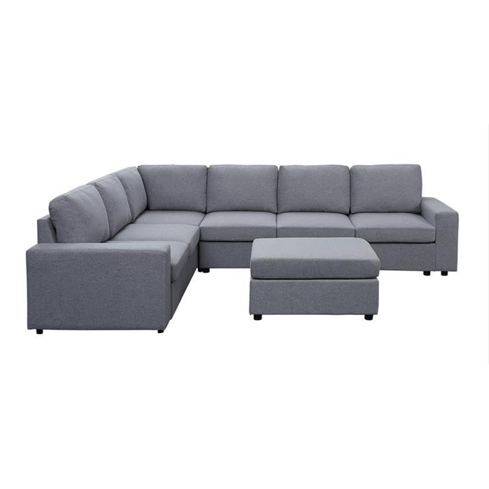 Lilola Home Casey Light Gray Linen 7 Seat Reversible Modular Sectional Sofa