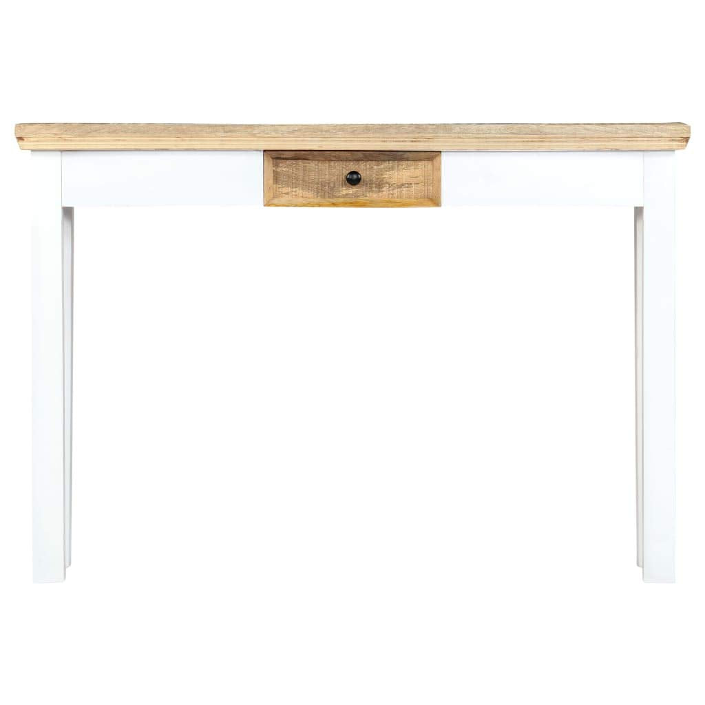 vidaXL Solid Mango Wood Console/Side Table 43.3"x13.7"x29.5", White and Brown, Scandinavian and Farmhouse Style, Functional Drawer, Unique and Elegant Design