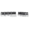 vidaXL 8 Piece White & Gray Patio Lounge Set with Cushions - Modular Outdoor Sofa Set - Durable Steel - Textilene - Woven Fabric - Comfortable Backrest