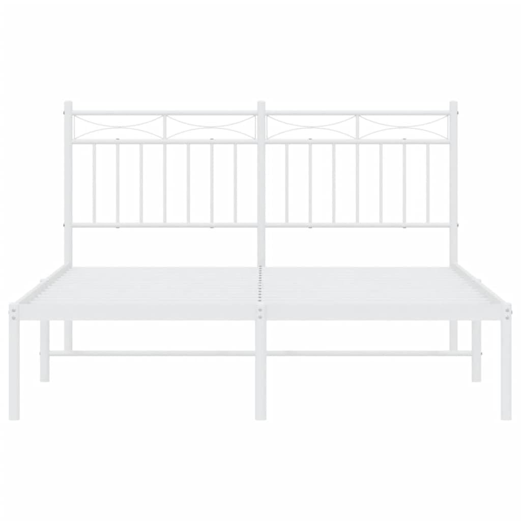vidaXL Sturdy Metal Double Bed Frame with Headboard in Classic White Design for Stylish Bedroom Decor