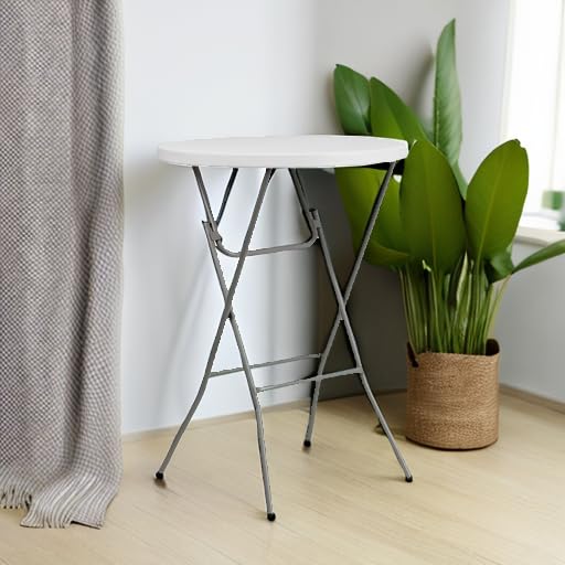 Flash Furniture Elon 2.6' Round Folding Bar Height Table for Parties and Commercial Events, Indoor/Outdoor Plastic Bar Height Folding Table, White