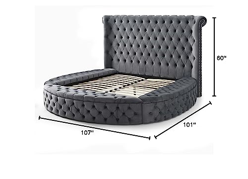 Better Home Products Elizabeth Upholstered Round Storage King Bed In Gray
