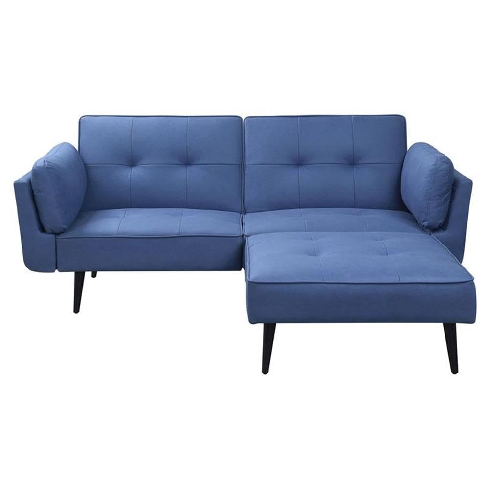 Acme Nafisa Upholstered Adjustable Sofa with Ottoman in Blue Fabric
