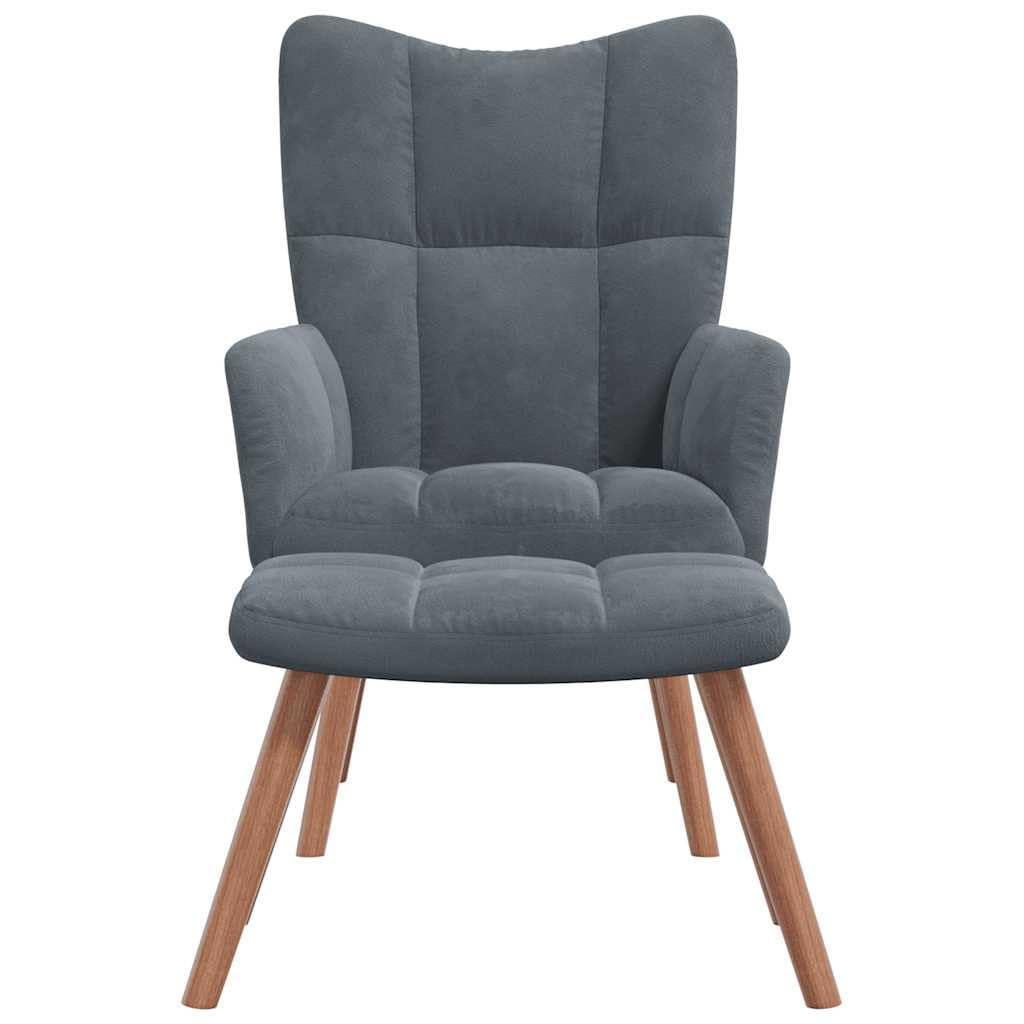 vidaXL Relaxing Chair with Stool - Modern Armchair with Velvet Upholstery and Stylish Backrest Design in Dark Gray