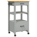 vidaXL Kitchen Trolley Rolling Cart - Solid Pine Wood, 2 Drawers, Slatted Shelf, Lockable Wheels, Gray and Honey Wax Finish for Home Storage