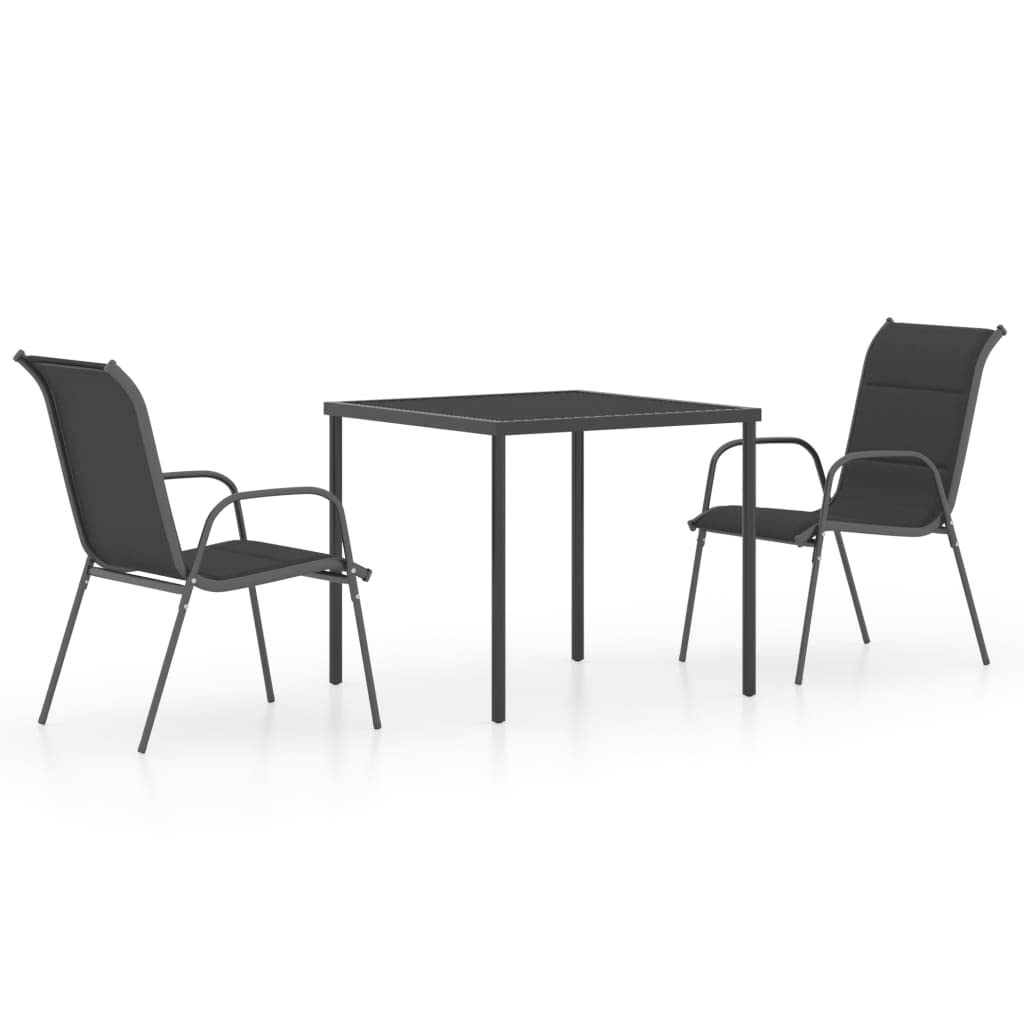 Vidaxl Patio Dining Set 3 Piece Outdoor Garden Terrace Yard Patio Table And Chair Seating Seat Sitting Chair Dining Set Furniture Steel Black