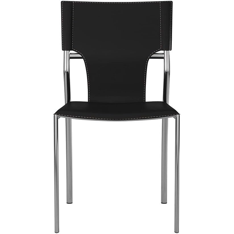 Creative Images Dining Leather with Protective Coating Chair, Chrome Legs, Set of 4 Solid Back Dining Chairs Brown N/A Leather