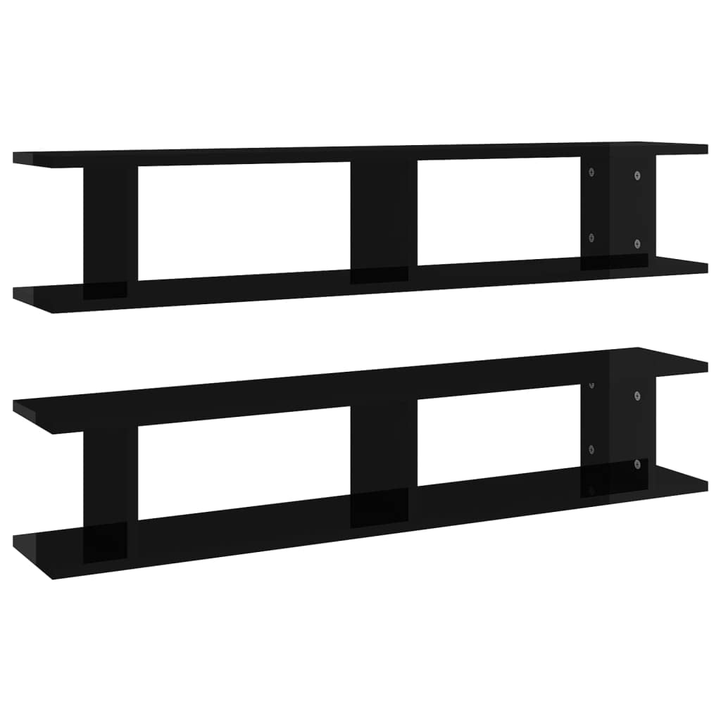 vidaXL Wall Shelves 2pcs High Gloss Black 41.3&quot;x7.1&quot;x7.9&quot; Engineered Wood