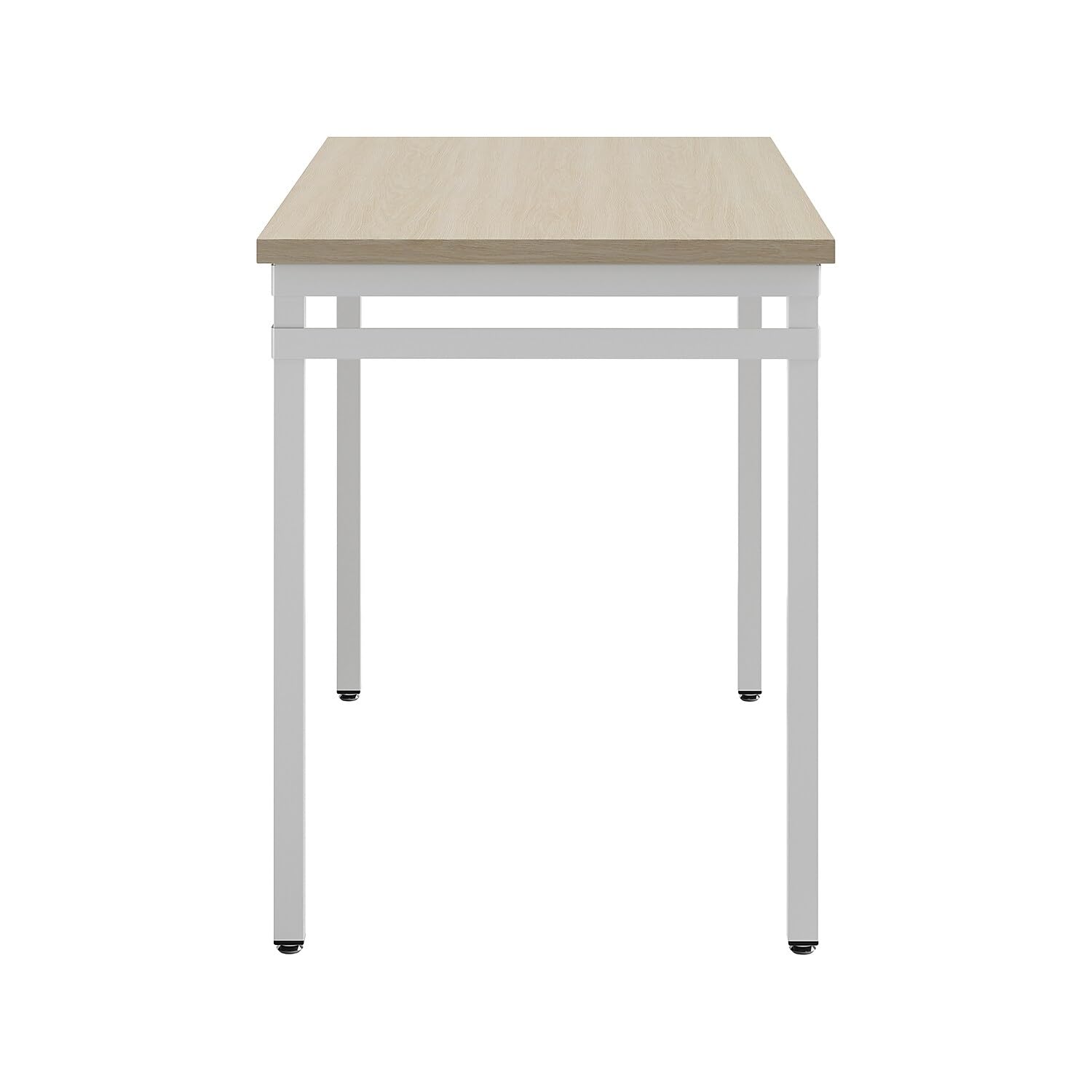 Safco Modern Home Office Desk Beige Wood Laminate White Powder Coat Steel Frame