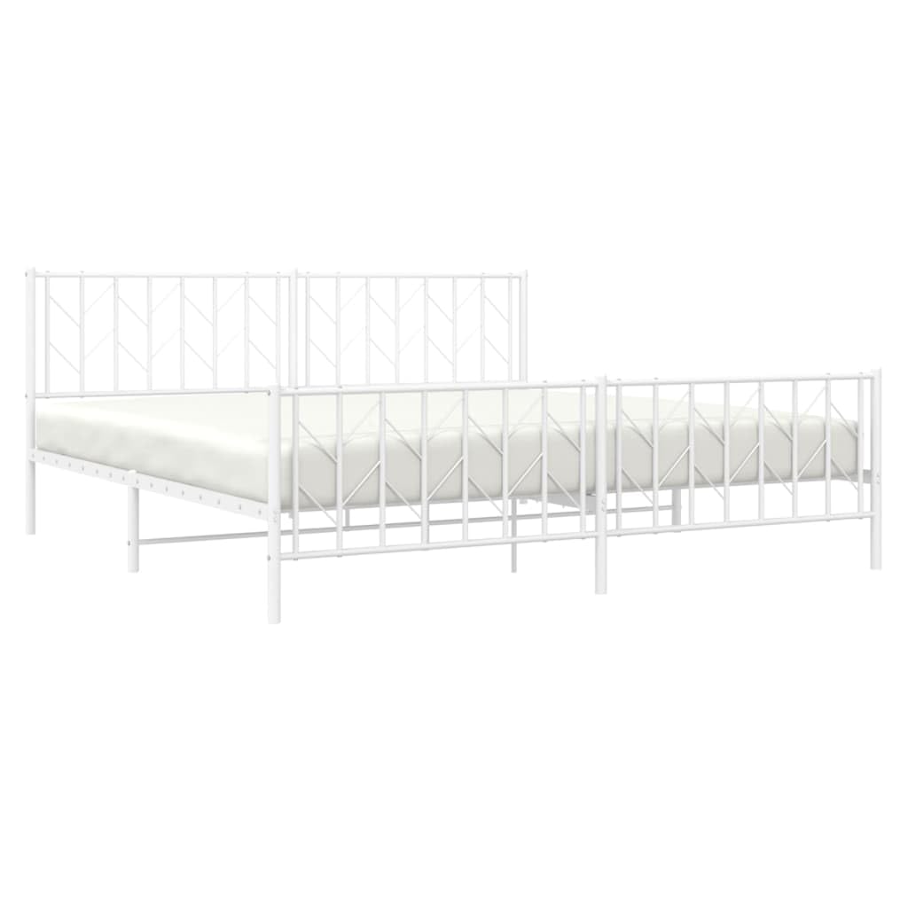 vidaXL 12'' King Metal Bed Frames with Headboard and Footboard, Platform Bed Frame with Strong Metal Slats Support, Under Bed Storage, Noise Free, White, Without Mattress