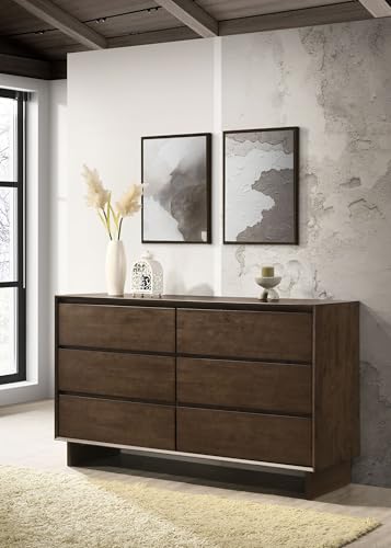 Coaster Home Furnishings Glenwood Transitional 64-inch 6-Drawer Bedroom Dresser Clothing Storage Cabinet Wide Chest of Drawers Organizer Unit Warm Brown 225013