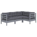 vidaXL Solid Pinewood Patio Lounge Set 4 Piece with Cushions Garden Outdoor Lawn Yard Terrace Balcony Wooden Seat Seating Furniture Gray