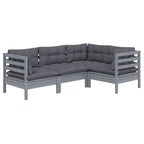 vidaXL Solid Pinewood Patio Lounge Set 4 Piece with Cushions Garden Outdoor Lawn Yard Terrace Balcony Wooden Seat Seating Furniture Gray
