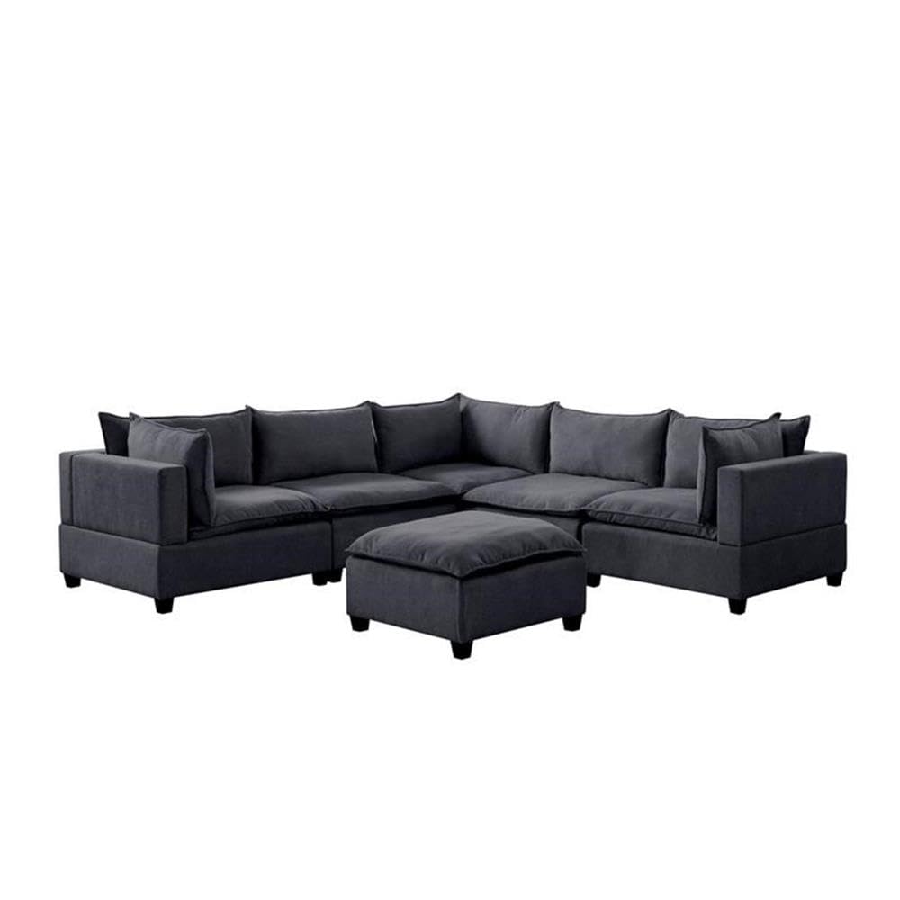 Lilola Home Madison Dark Gray Fabric 6 Piece Modular Sectional Sofa with Ottoman