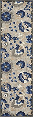 HomeRoots Natural/Blue 100% Polypropylene 2’ x 6’ Natural and Blue Indoor Outdoor Runner Rug