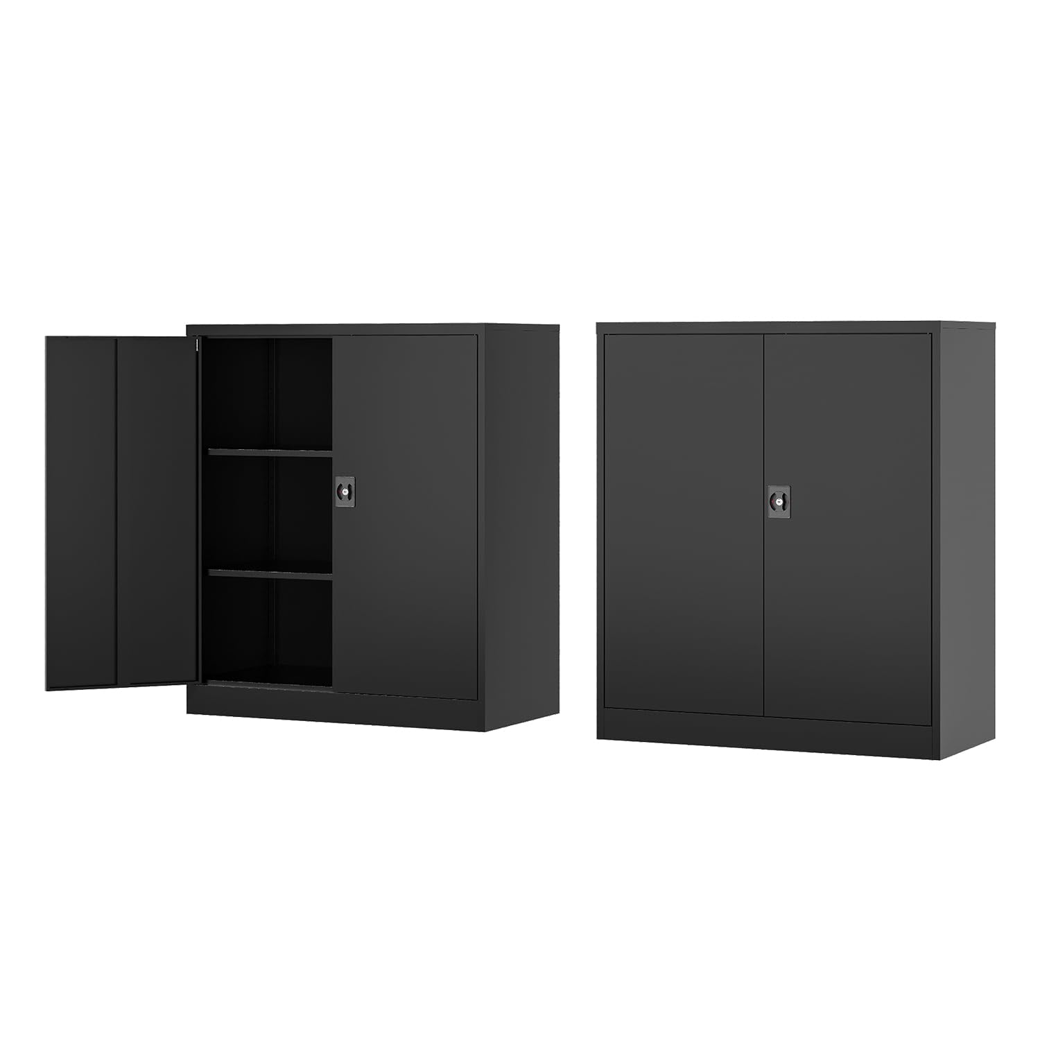Fesbos Metal Storage Cabinet-36” Tall Steel File Cabinets With Lockable Doors And Adjustable Shelves-Black Steel Storage Cabinet For Home Office, School, Garage