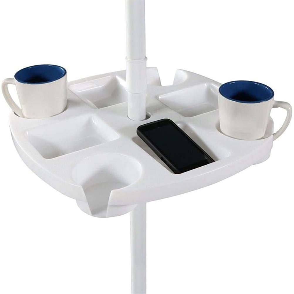 Heepdd 17In Beach Umbrella Table, Outdoor Umbrella Table Tray With 4 Cup Holders 4 Snack Compartments For Swimming Pool Beach Patio Garden(White)