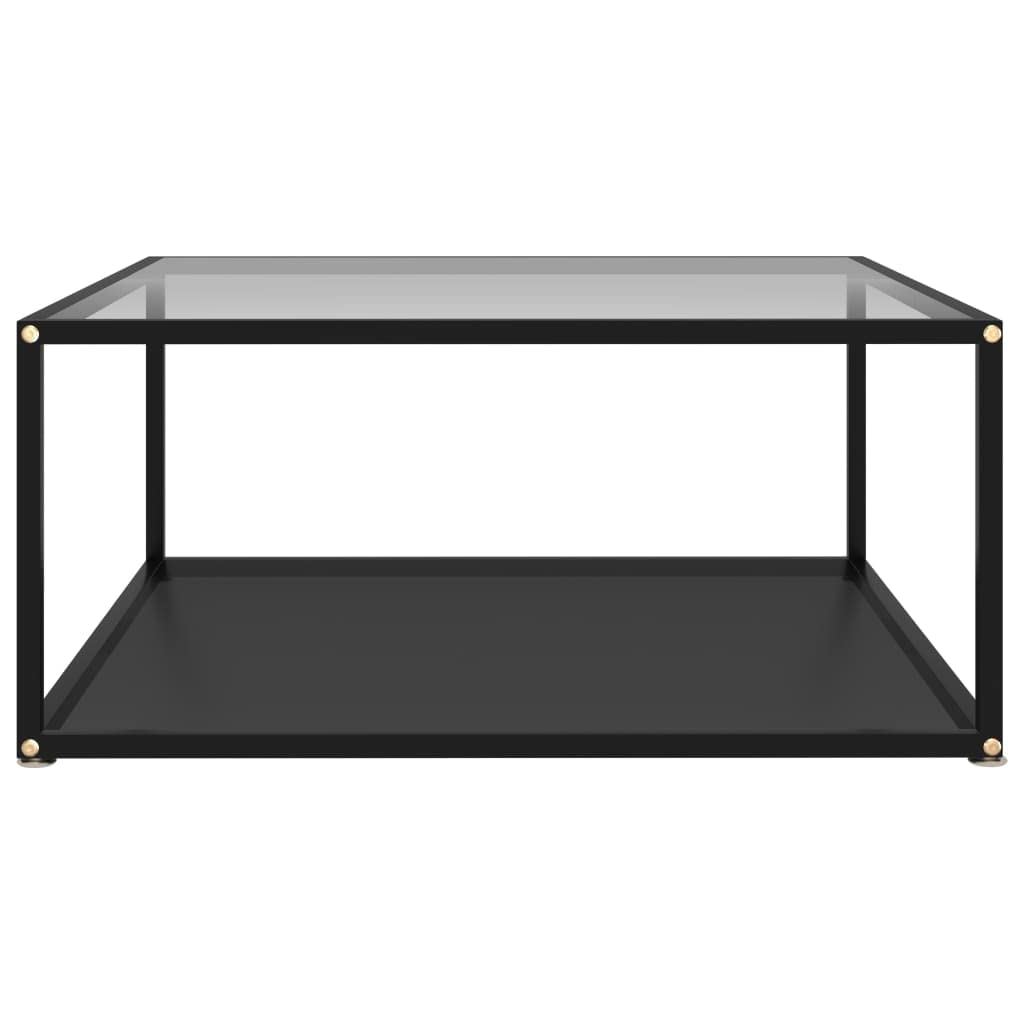 vidaXL Modern 2-Layer Coffee Table-Square Design-Transparent and Black-Tempered Glass and Powder-Coated Steel Construction-Practical Storage Shelf-31.5&quot;x31.5&quot;x13.8&quot;