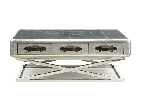 HomeRoots Aluminum, Top Grain Leath 51&quot; X 33&quot; X 19&quot; Aluminum Coffee Table