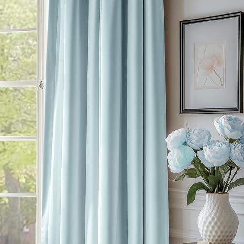 Lazzzy Baby Blue Velvet Curtains Room Darkening Thermal Insulated Curtains 84 Inch Long Window Drapes For Bedroom Living Room Super Soft Luxury Rod Pocket Window Treatment, 2 Panels