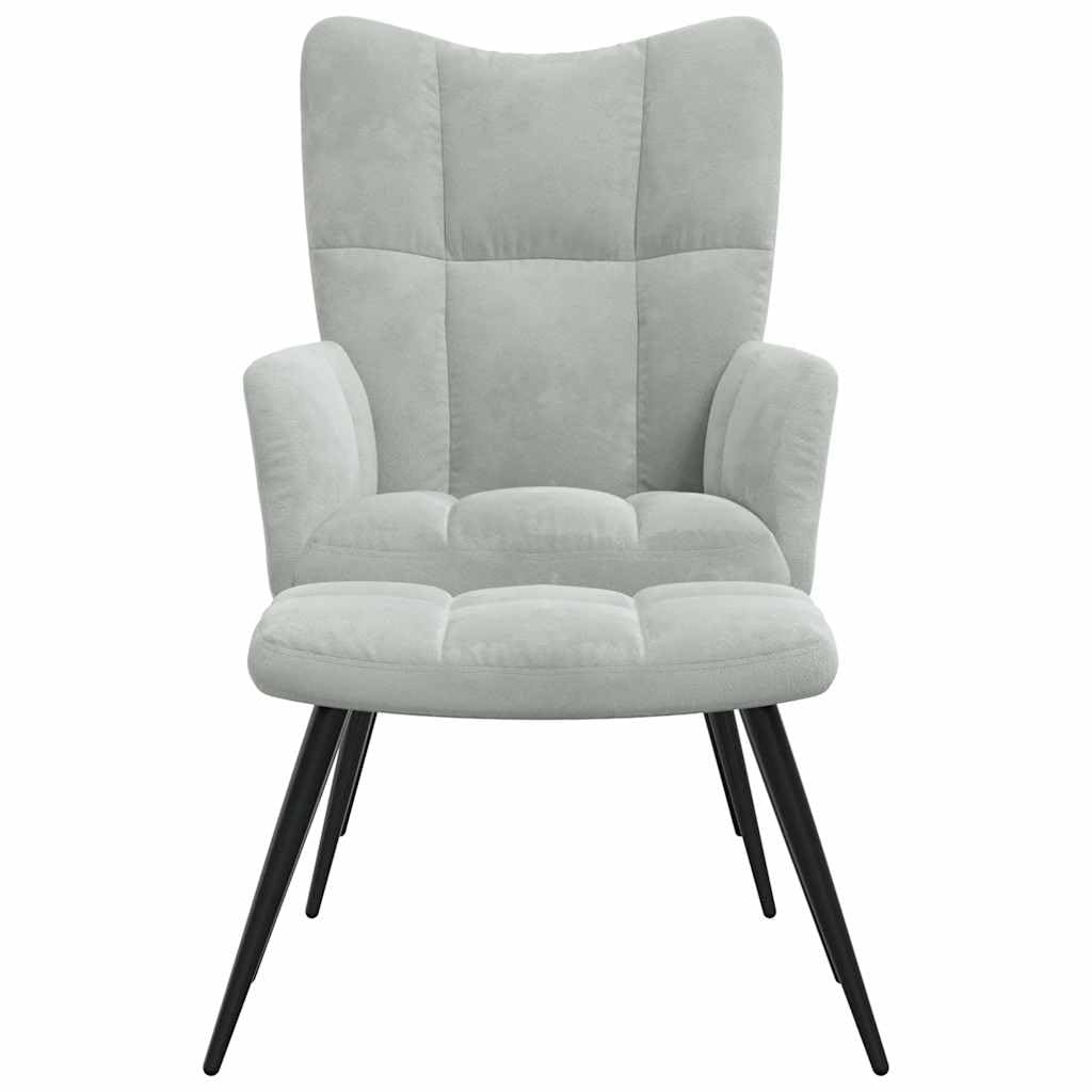 vidaXL Light Gray Velvet Relaxing Chair and Stool - Modern Design, Comfortable Foam Padding, Steel Frame, Perfect for Home Décor, Living Room, Bedroom, Lounge, or Office