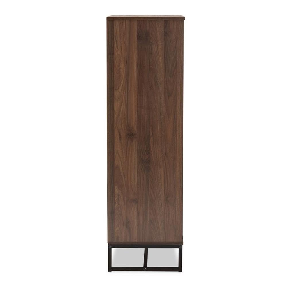 Baxton Studio Neil Modern and Contemporary Walnut Brown Finished Wood and Black Finished Metal Multipurpose Storage Cabinet