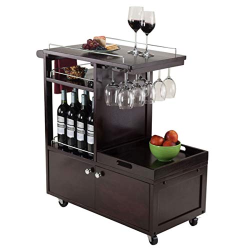 Ergode Wood Jeston Entertainment Cart | Stylish, Elegant, Durable | Ample Surface Space, Storage Drawers, Shelves | Removable Wine Holder | (92430-VV)