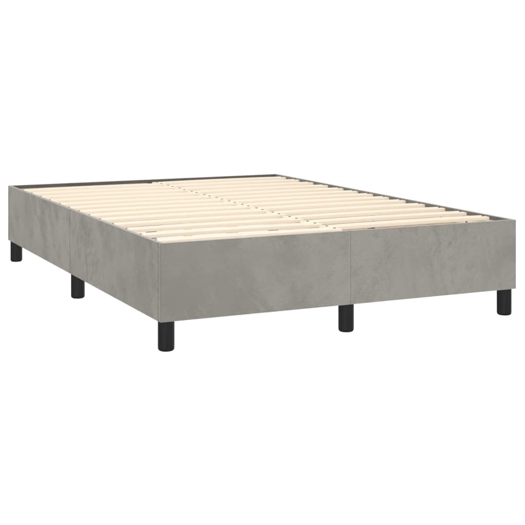 Vidaxl Queen Size Box Spring Bed Frame - Light Gray Velvet Finish With Plywood And Engineered Wood - 81.1&quot; X 59.8&quot; X 13.8&quot;
