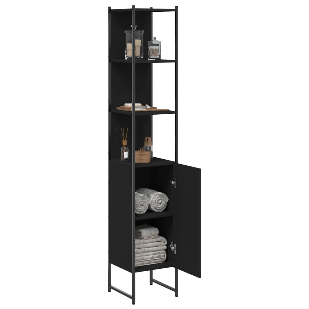 vidaXL Bathroom Cabinet - Black, Engineered Wood and Steel, Space-Saving 13&quot;x13&quot;x73&quot; Storage Solution for Toiletries