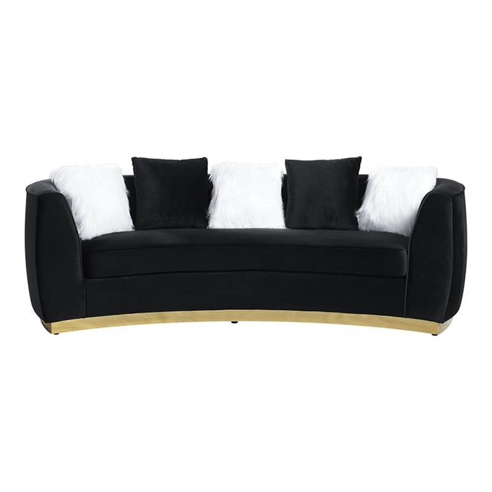 Acme Achelle Sofa with 5 Pillows in Black Velvet