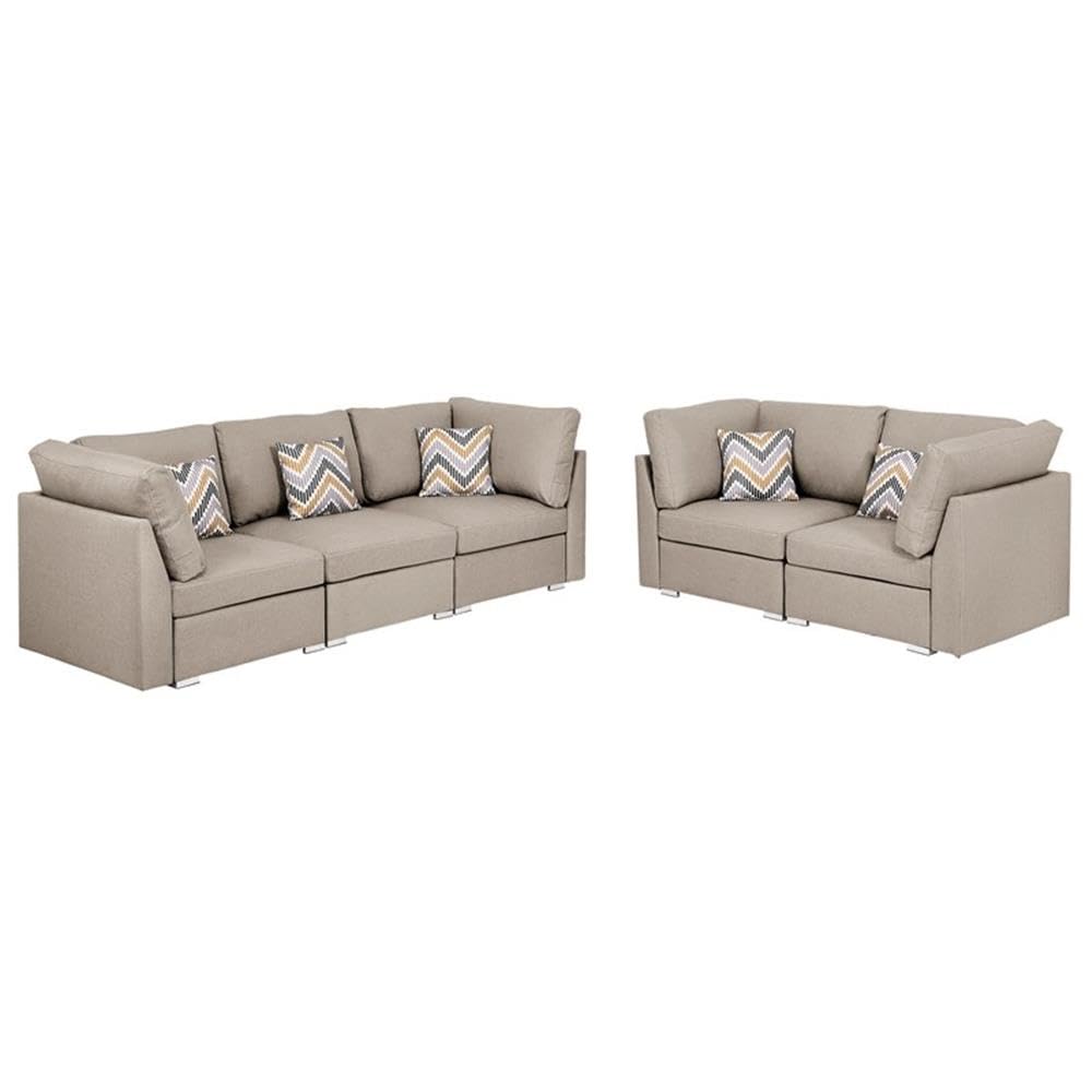 Lilola Home Amira Beige Fabric Sofa and Loveseat Living Room Set with Pillows