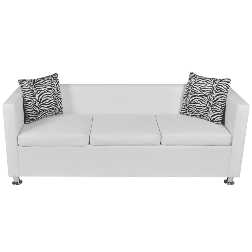 Vidaxl Sofa, Sofa Couch For Home Living Room Office, 3 Seater Sofa Settee Couch With 2 Pillows, Modern Style, Artificial Leather White