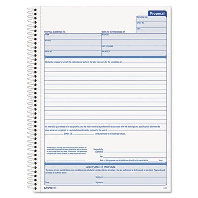 Spiralbound Proposal Form Book, 8 1/2 X 11, Two-Part Carbonless, 50 Sets/Book
