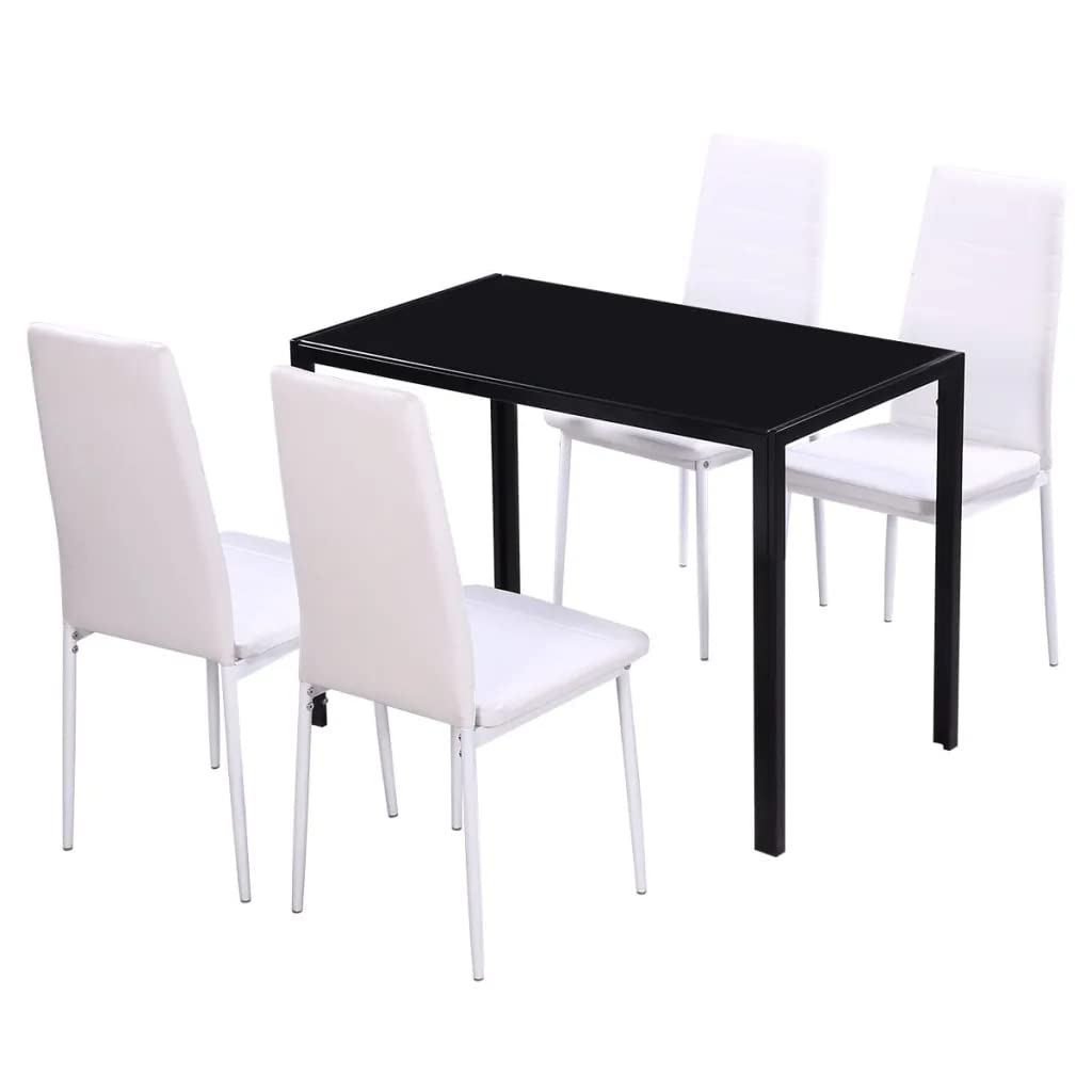 vidaXL Five Piece Dining Table and Chair Set Black and White