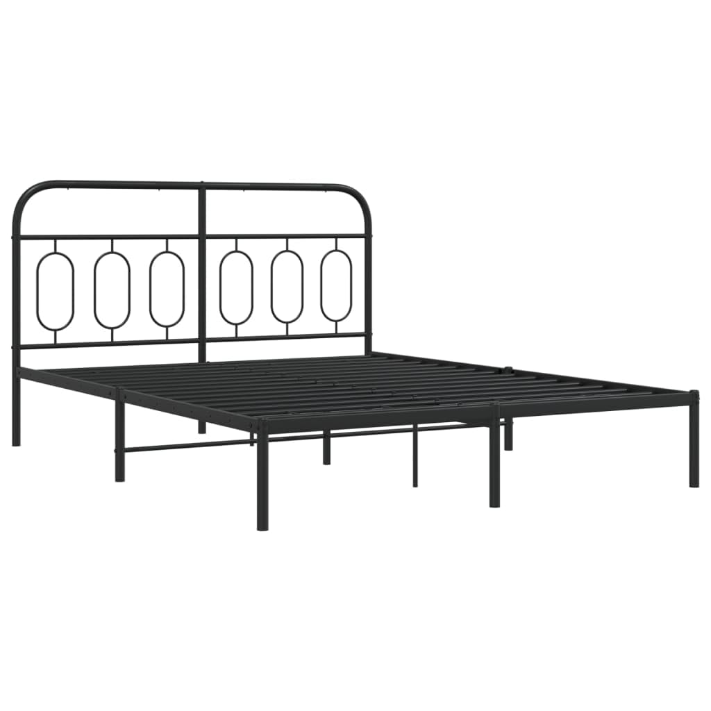 vidaXL Metal Bed Frame with Headboard - Black Double Bed | Vinyl slats & Legs | Extra Storage 81.5&quot;x61.4&quot;x39.4&quot;