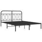 vidaXL Metal Bed Frame with Headboard - Black Double Bed | Vinyl slats & Legs | Extra Storage 81.5"x61.4"x39.4"